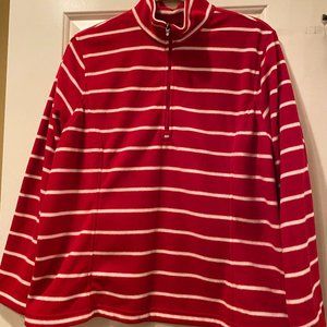 Lands' End Red and White Striped Quarter Zip Fleece